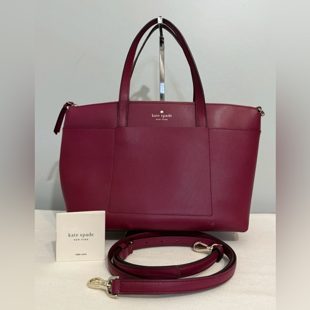 Kate Spade Patrice Satchel Crossbody Bag Deep Red Cranberry Leather